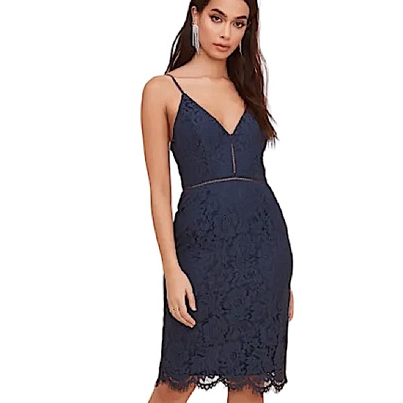 Astr Dresses & Skirts - ASTR THE LABEL: Navy Blue Lattice Lace Mini Dress -Size Small